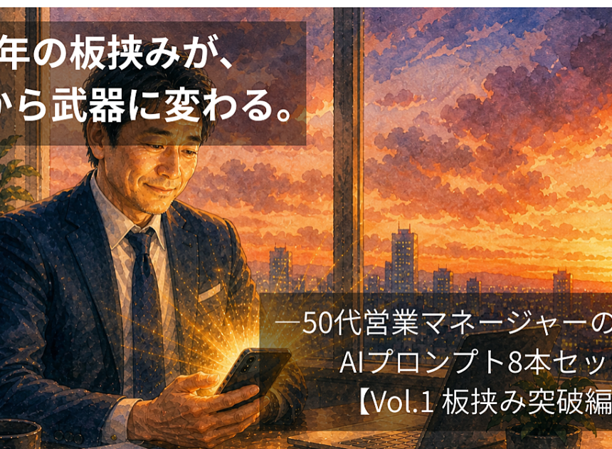 35年の板挟みが、今日から武器に変わる。
――50代営業マネージャーのためのAIプロンプト8本セット【Vol.1 板挟み突破編】